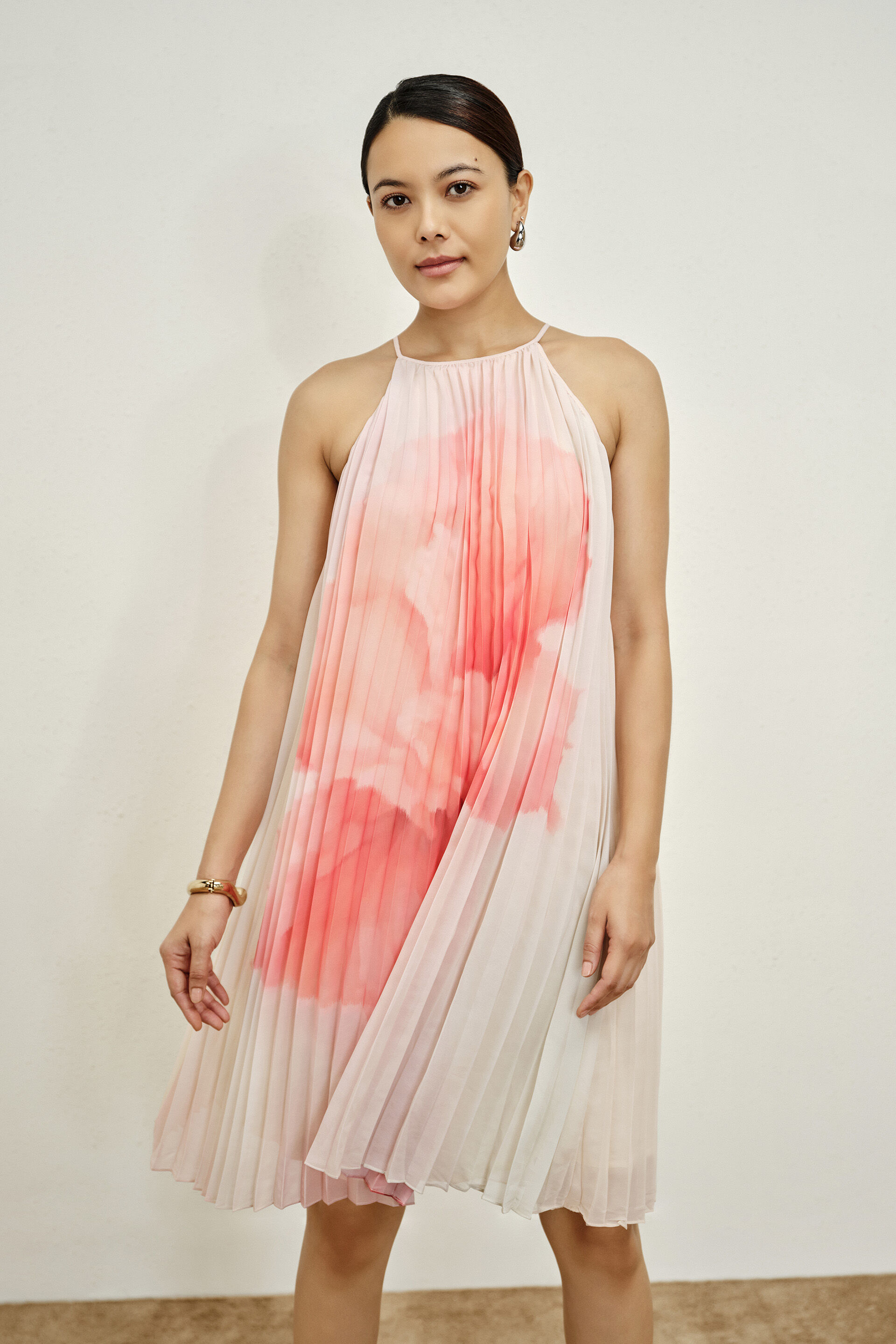 Ciara Pleated Halter Dress, Pink, image 2